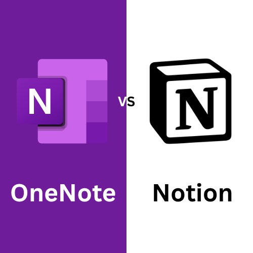 OneNote vs Notion logos side-by-side comparison graphic