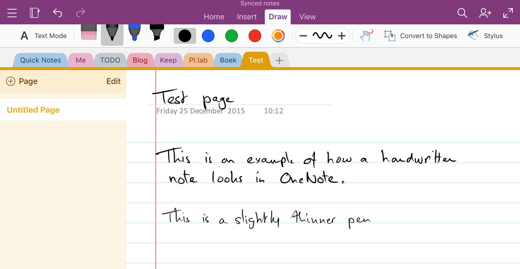 OneNote handwriting